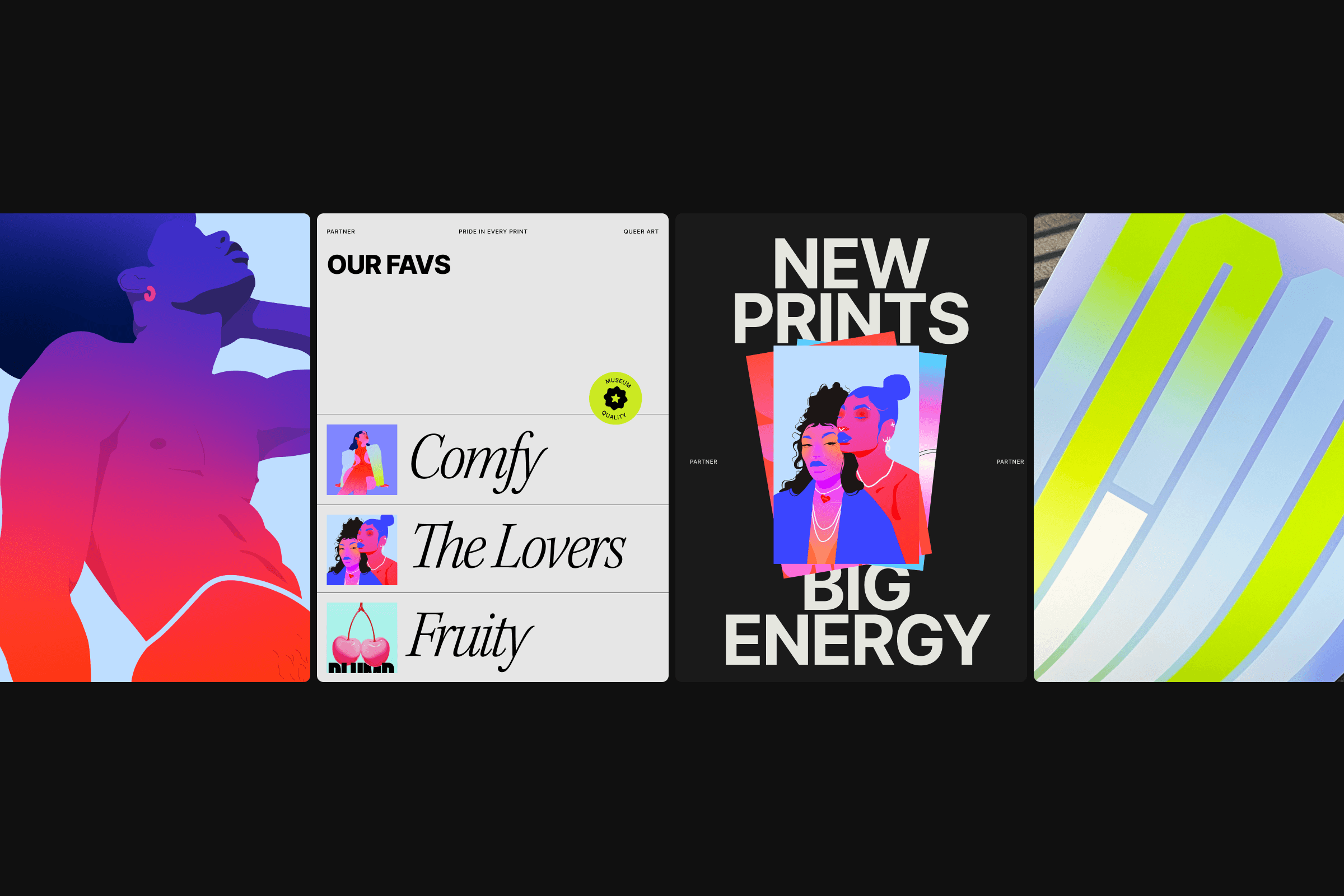 Streetside billboard with flyposters of the Batch.Works brand and illustrations