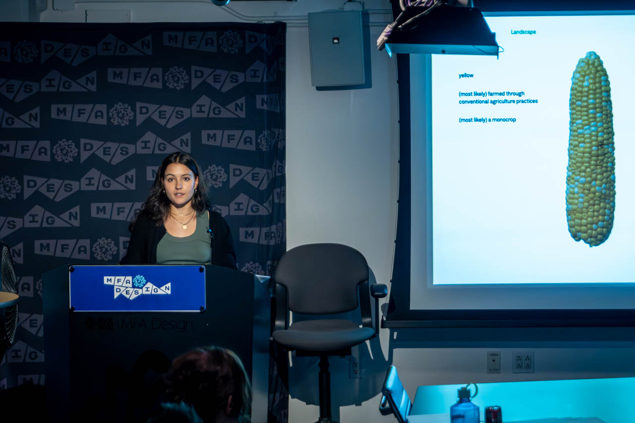 Woman at a podium delivering a presentation