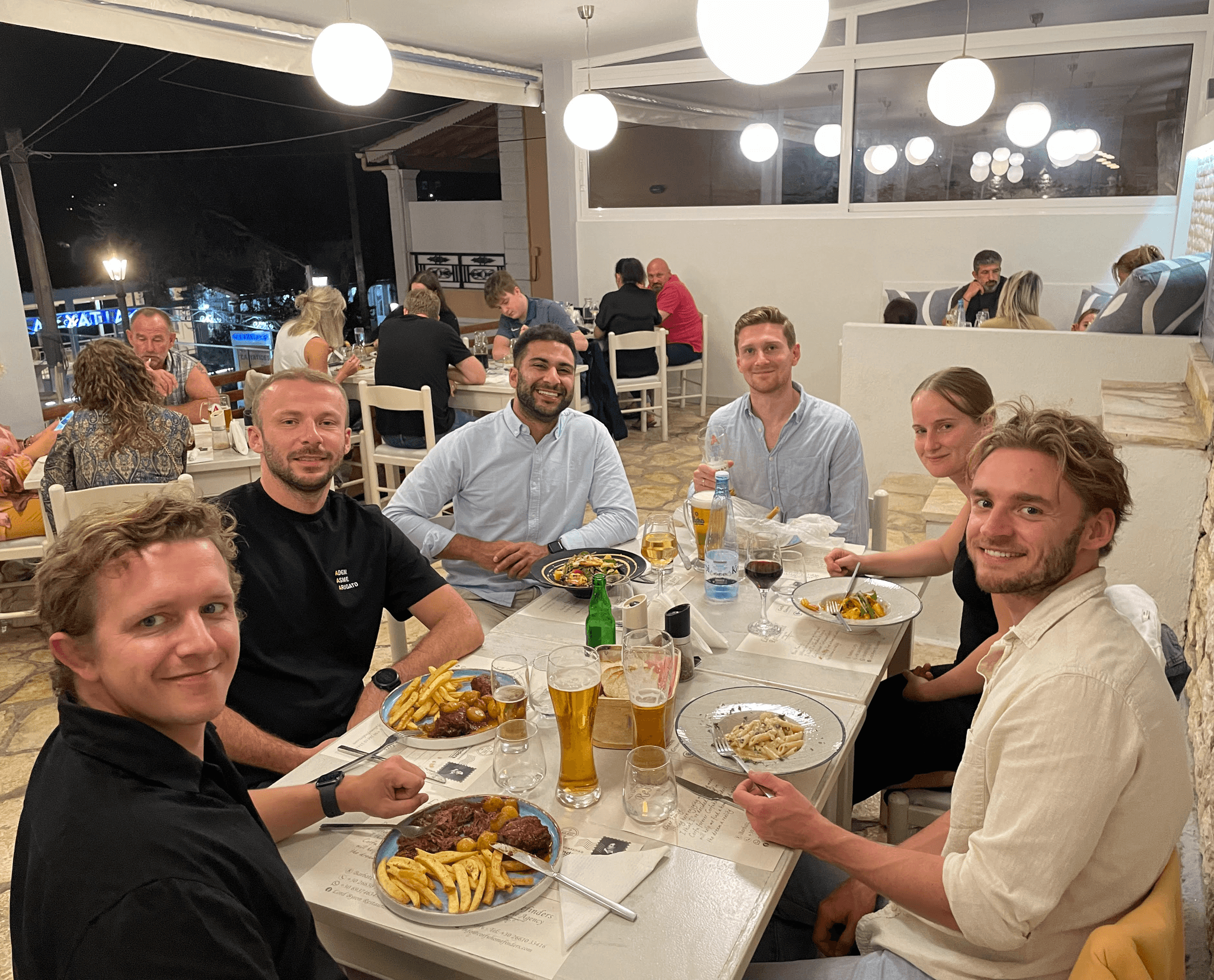 Team Scaffcalc enjoying a meal in Greece