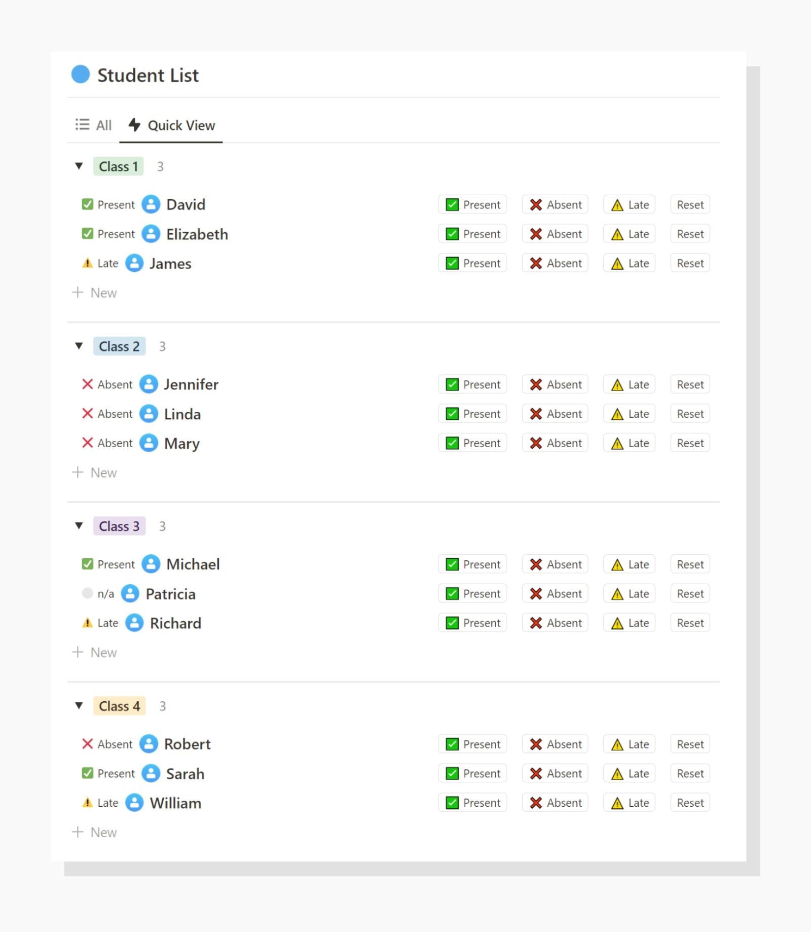 Notion student attendance tracker template