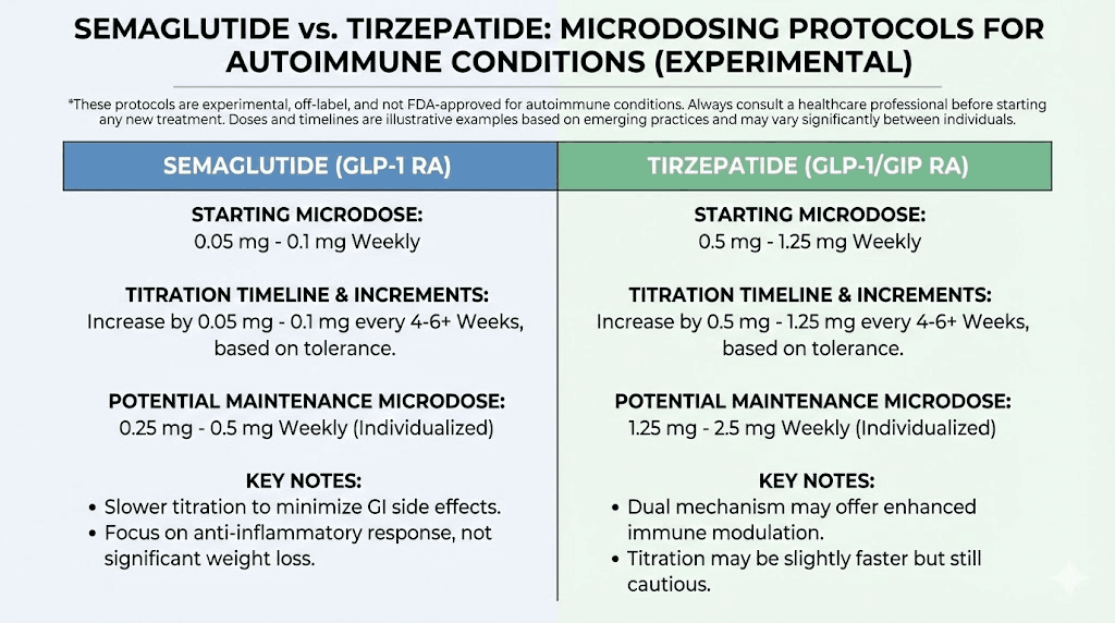 Semaglutide vs tirzepatide microdose protocol comparison for autoimmune inflammation
