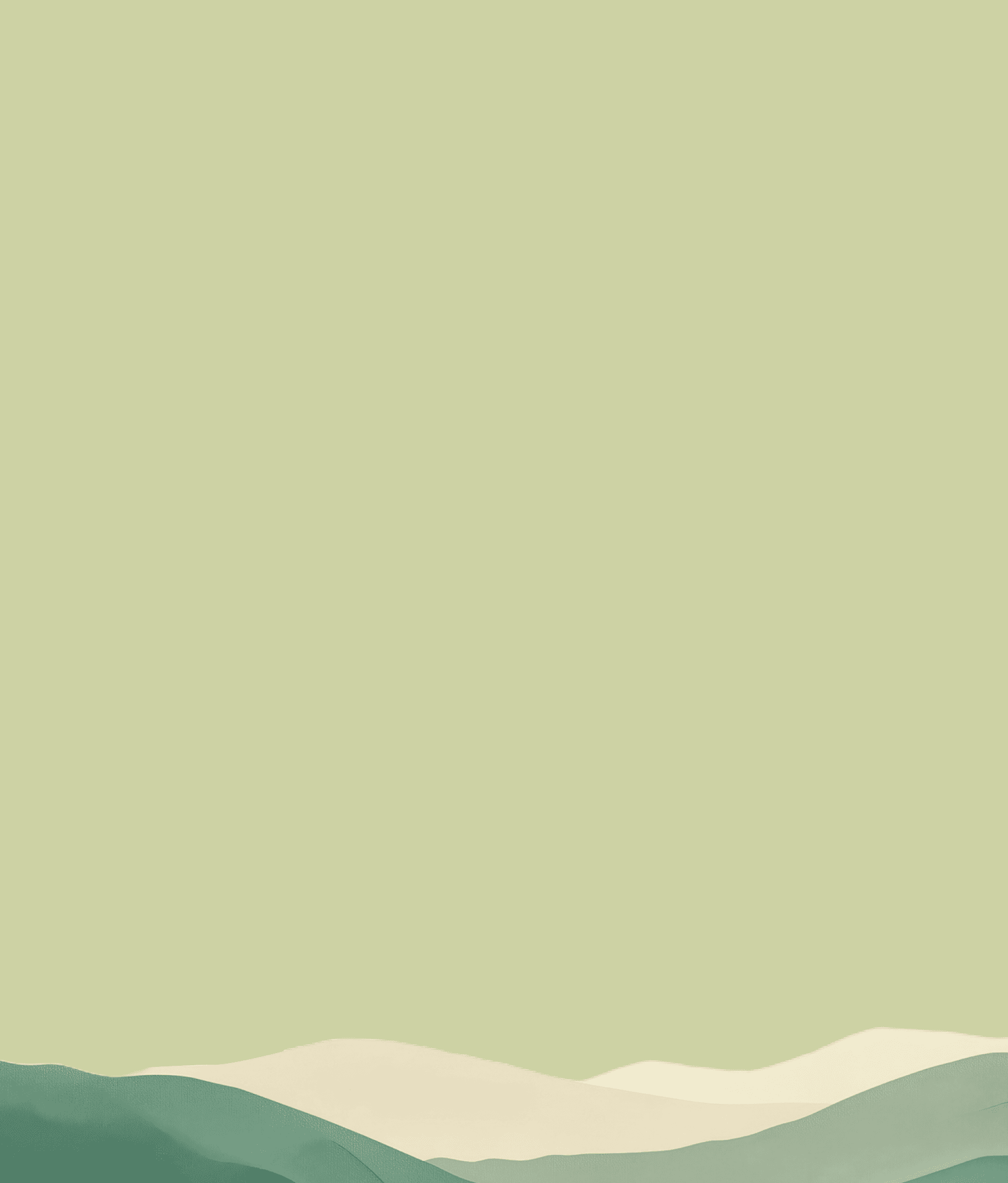 Abstract landscape of layered mountain ridges in shades of green, teal, and blue