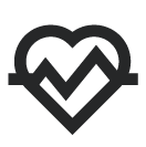 A stylized black heart shape with a zigzag line representing a heartbeat inside.