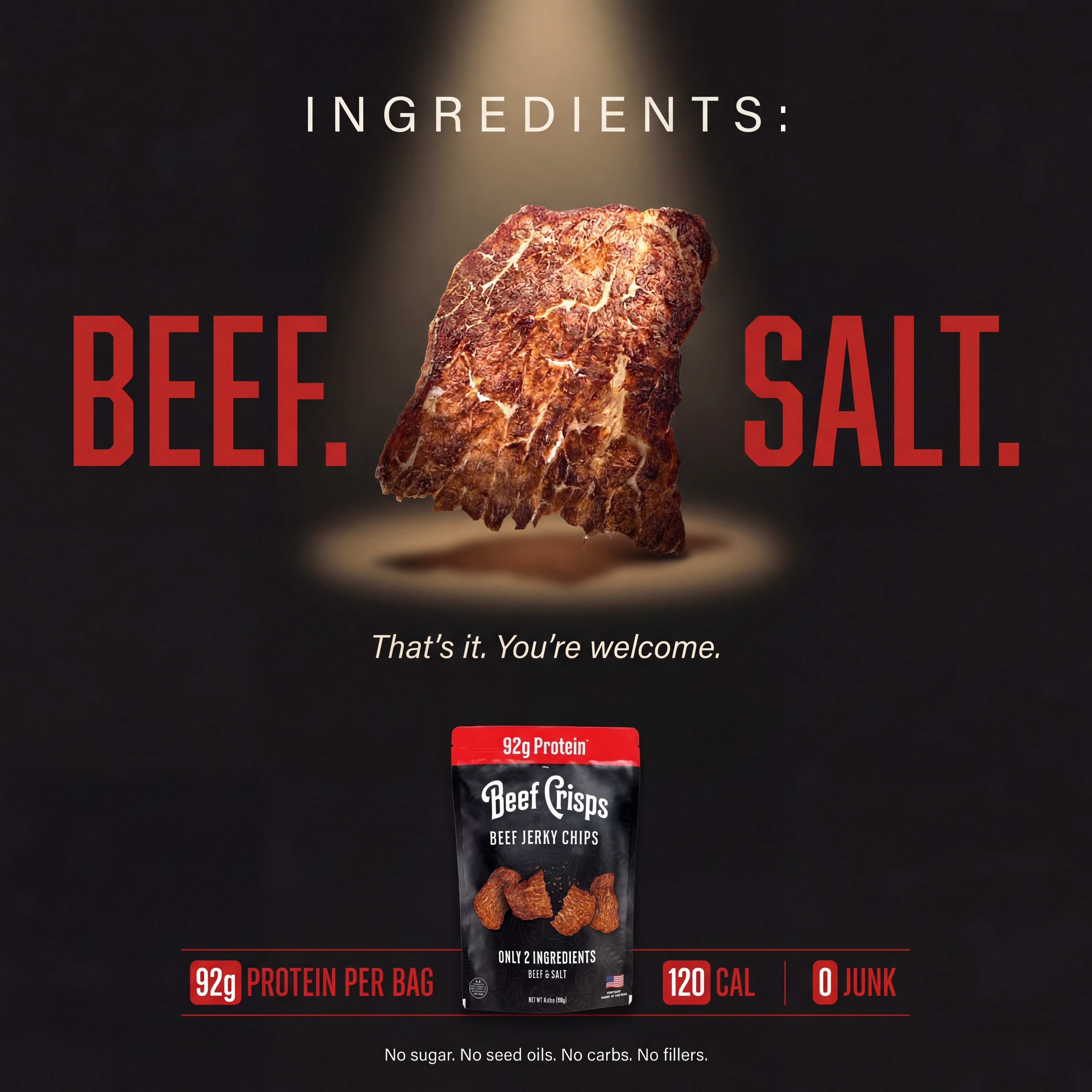"Clean Label" — BEEF. SALT. That's It.