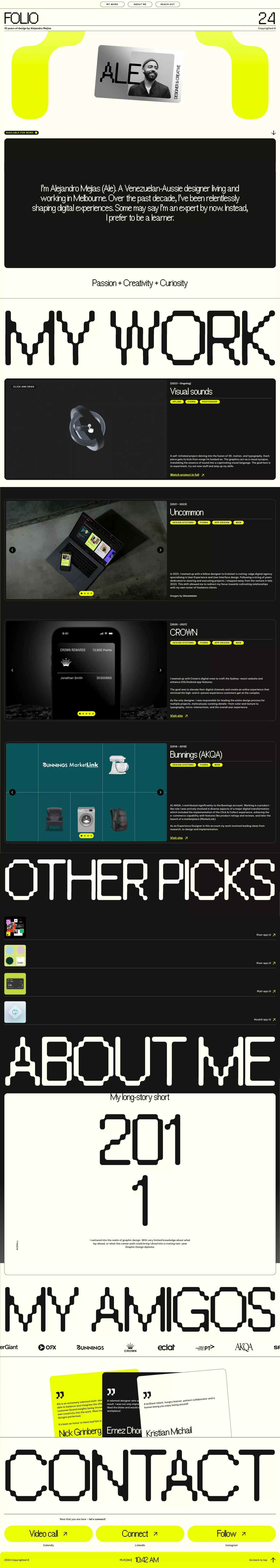 Alejandro Mejias portfolio page screenshot showcasing Design design