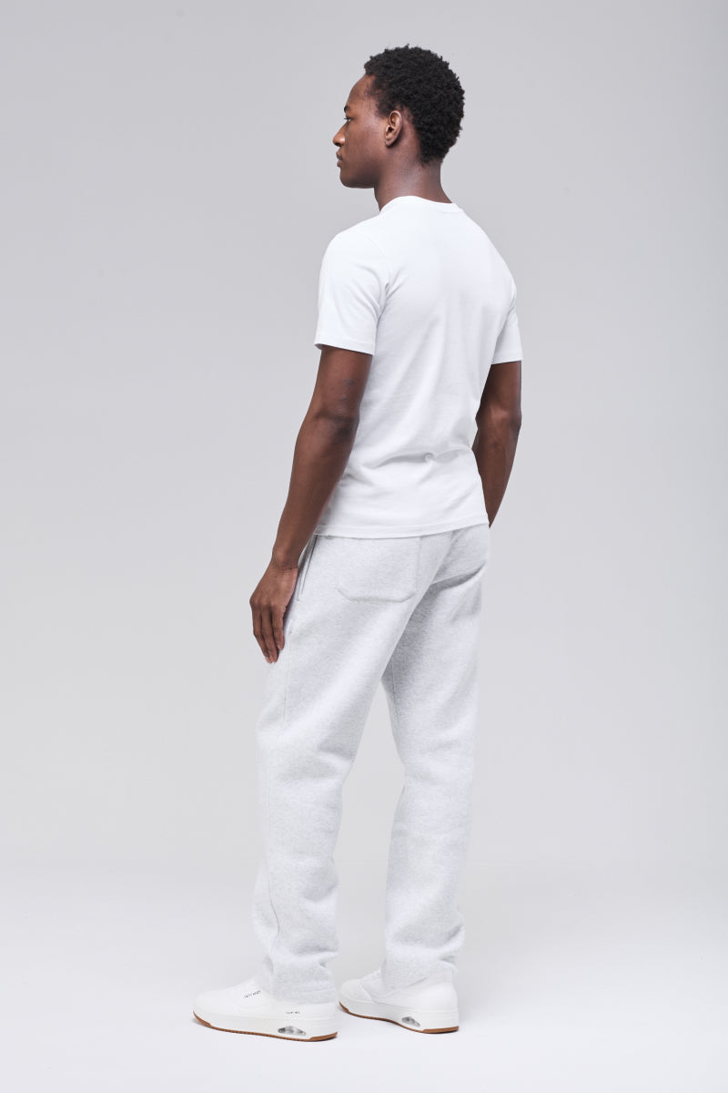 Heather grey unisex sweatpants, angled front