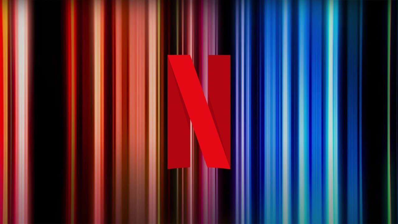 Netflix logo on a background of vertical multicolored stripes