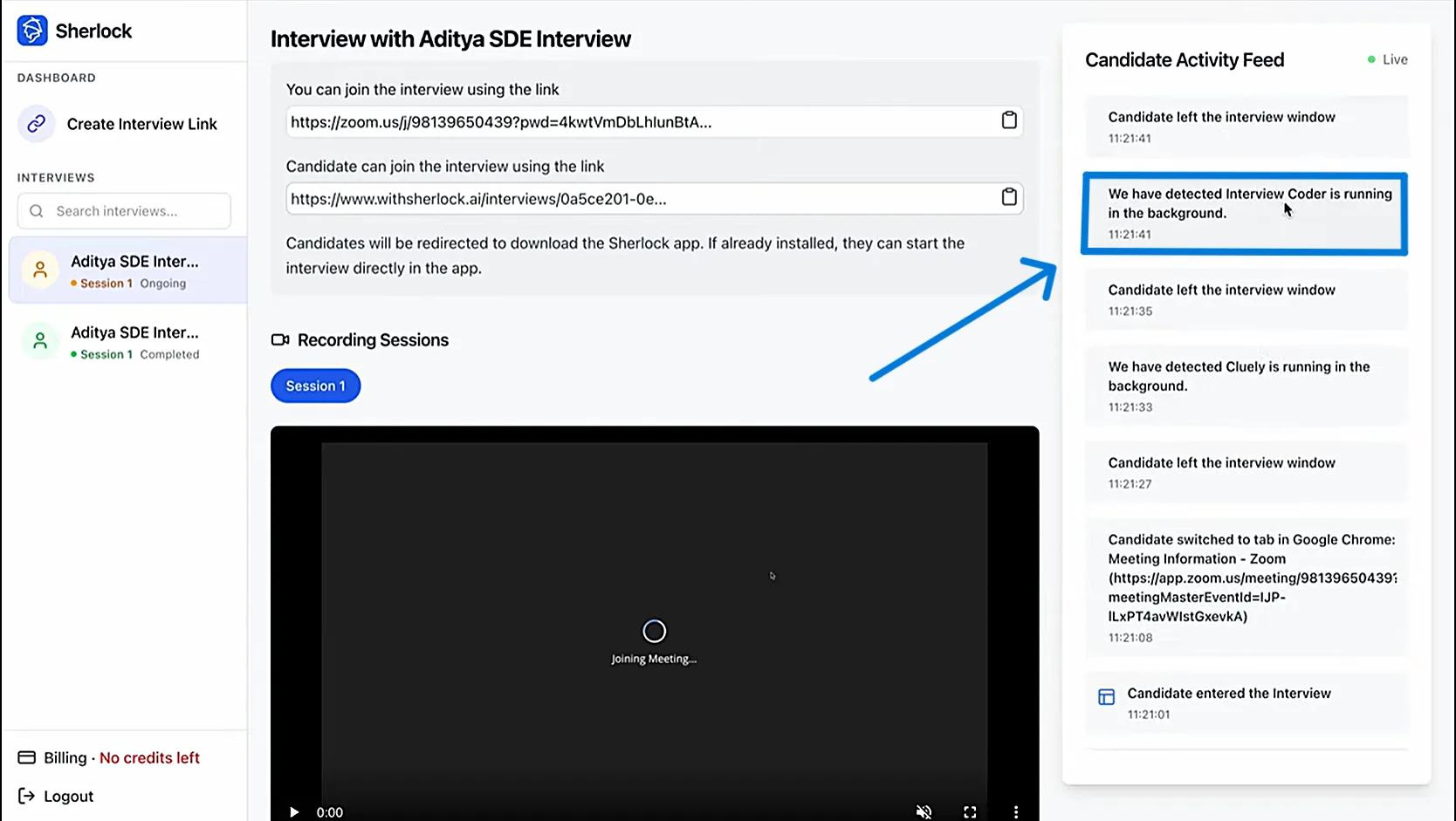 Sherlock detecting Interview Coder in Live Interview