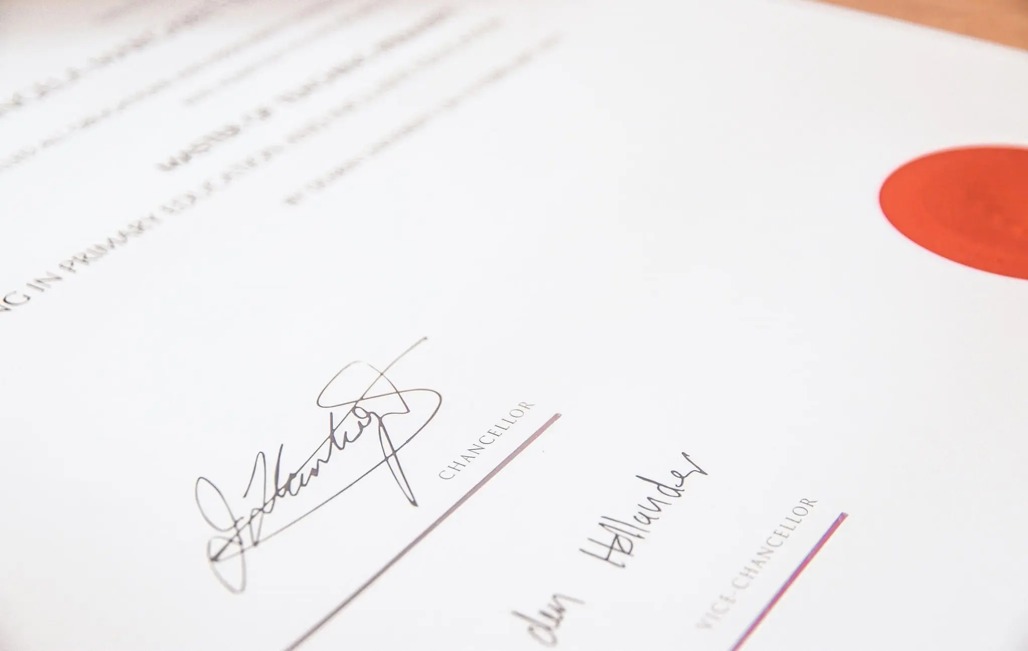 Signed business document close-up