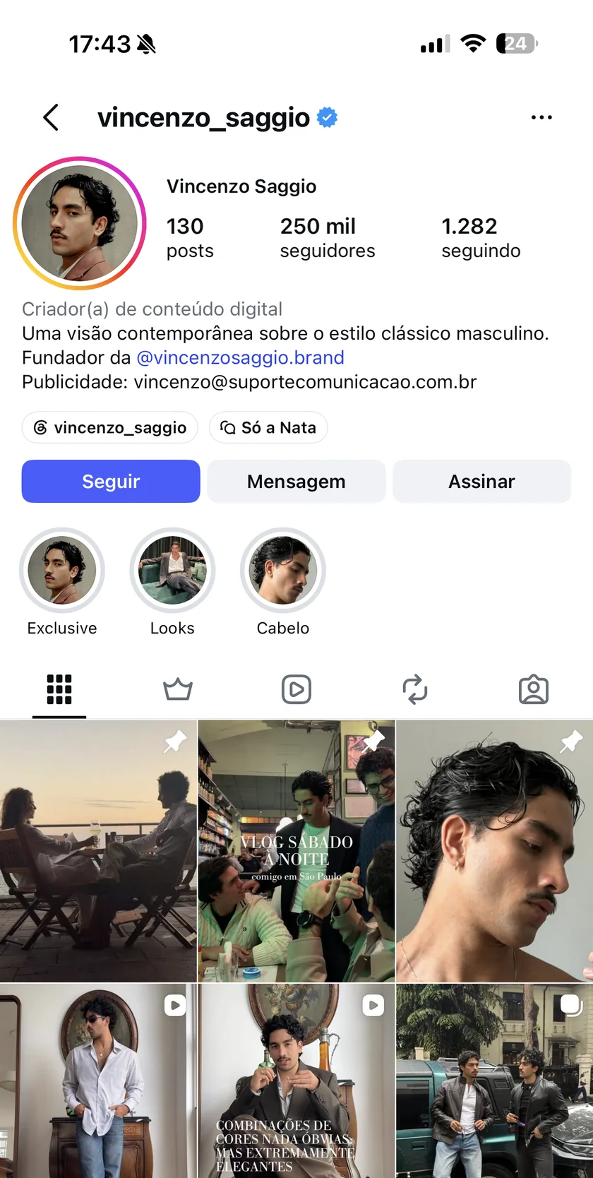 Perfil de Vincenzo Saggio no Instagram