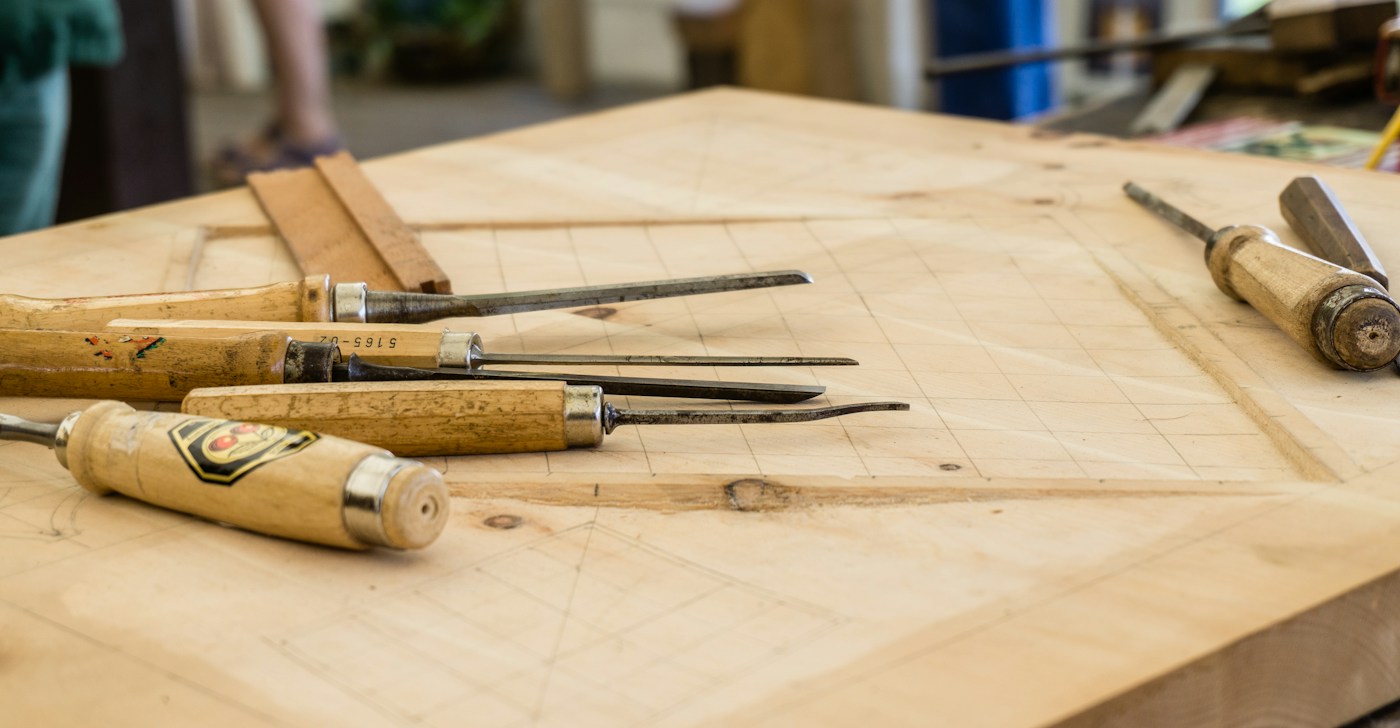 Hand tools on top of table