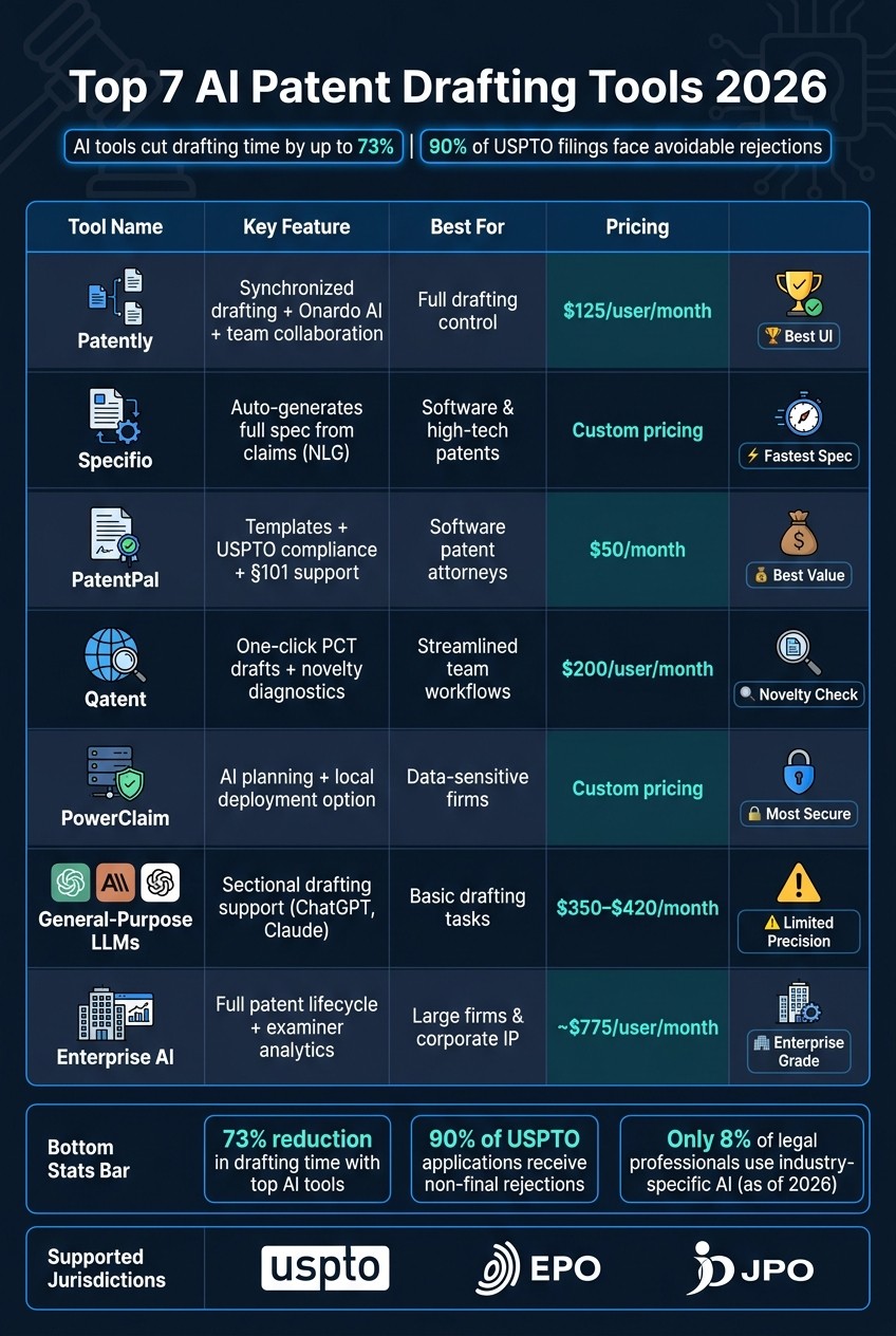 Top 7 AI Patent Drafting Tools 2026: Features, Pricing & Best Use Cases