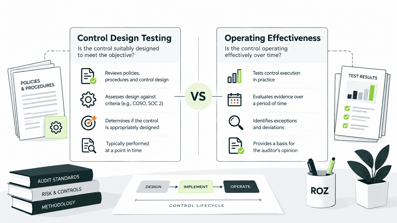 Auditors performing control testing and documenting audit workpapers.