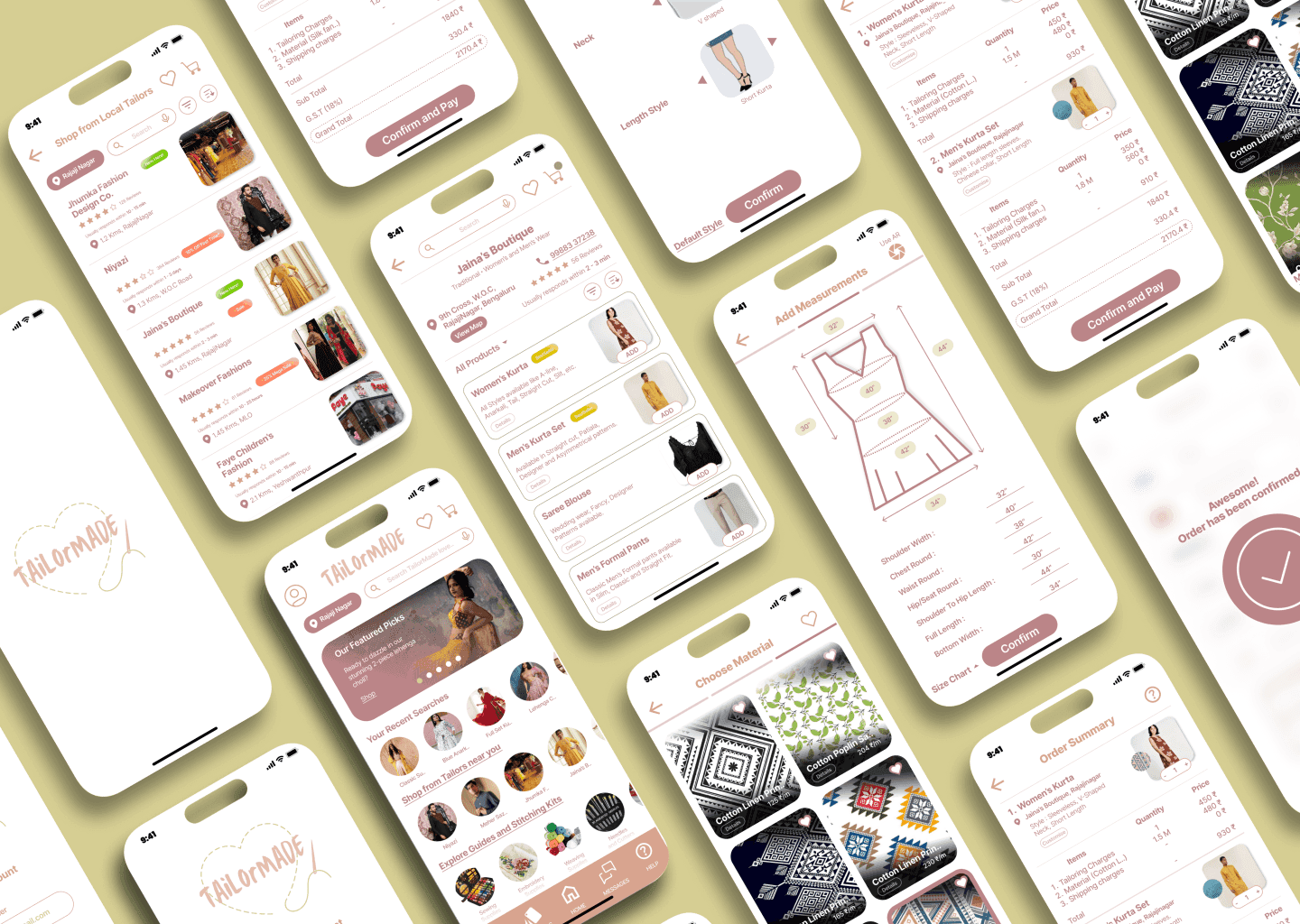 TailorMade app screens on angled phone mockups