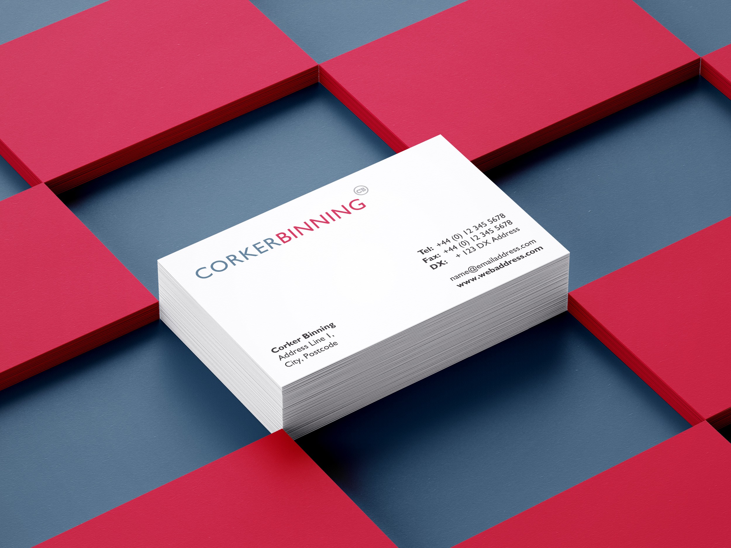 Corker Binning business card design showing card face