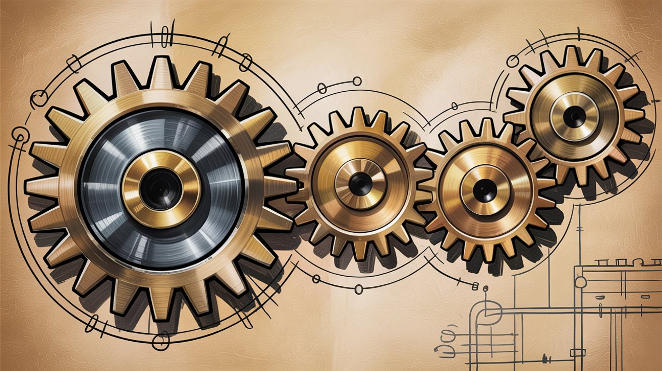 Interconnected gears representing continuous cyclical maintenance workflow process