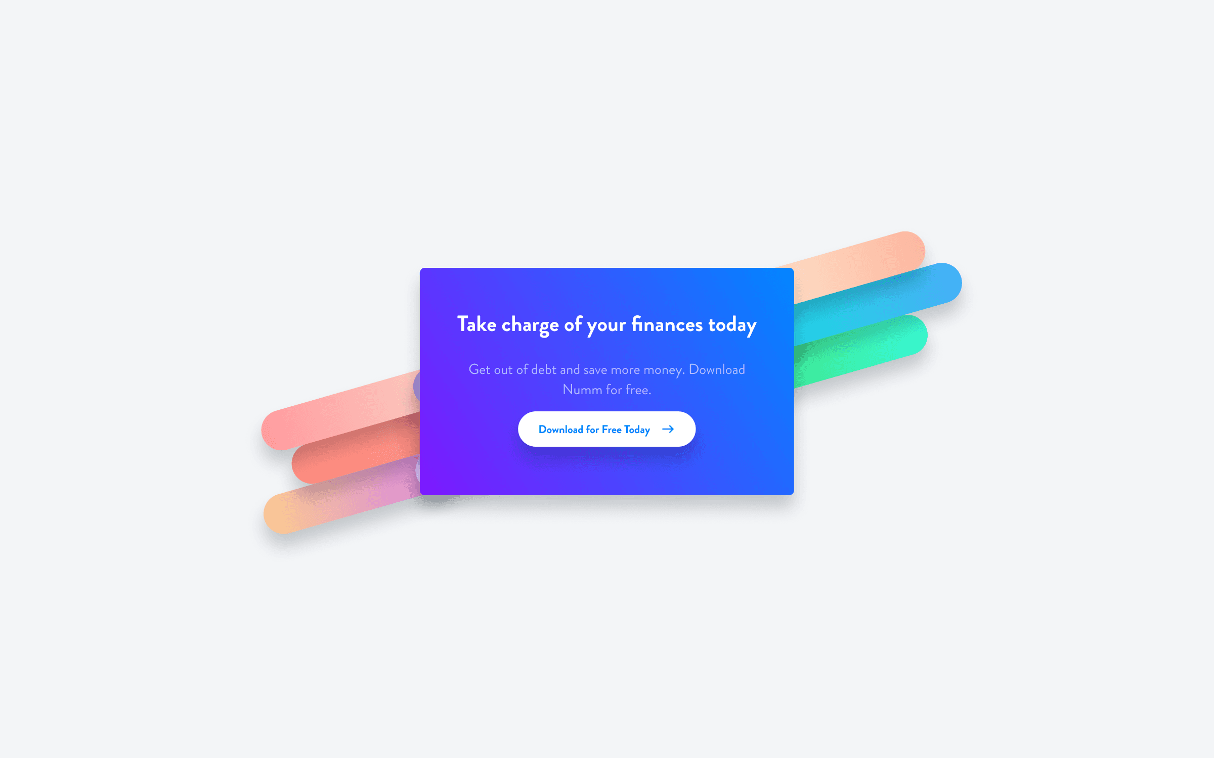 Call-to-action banner with colorful gradient bars and download button for the Numm finance app.