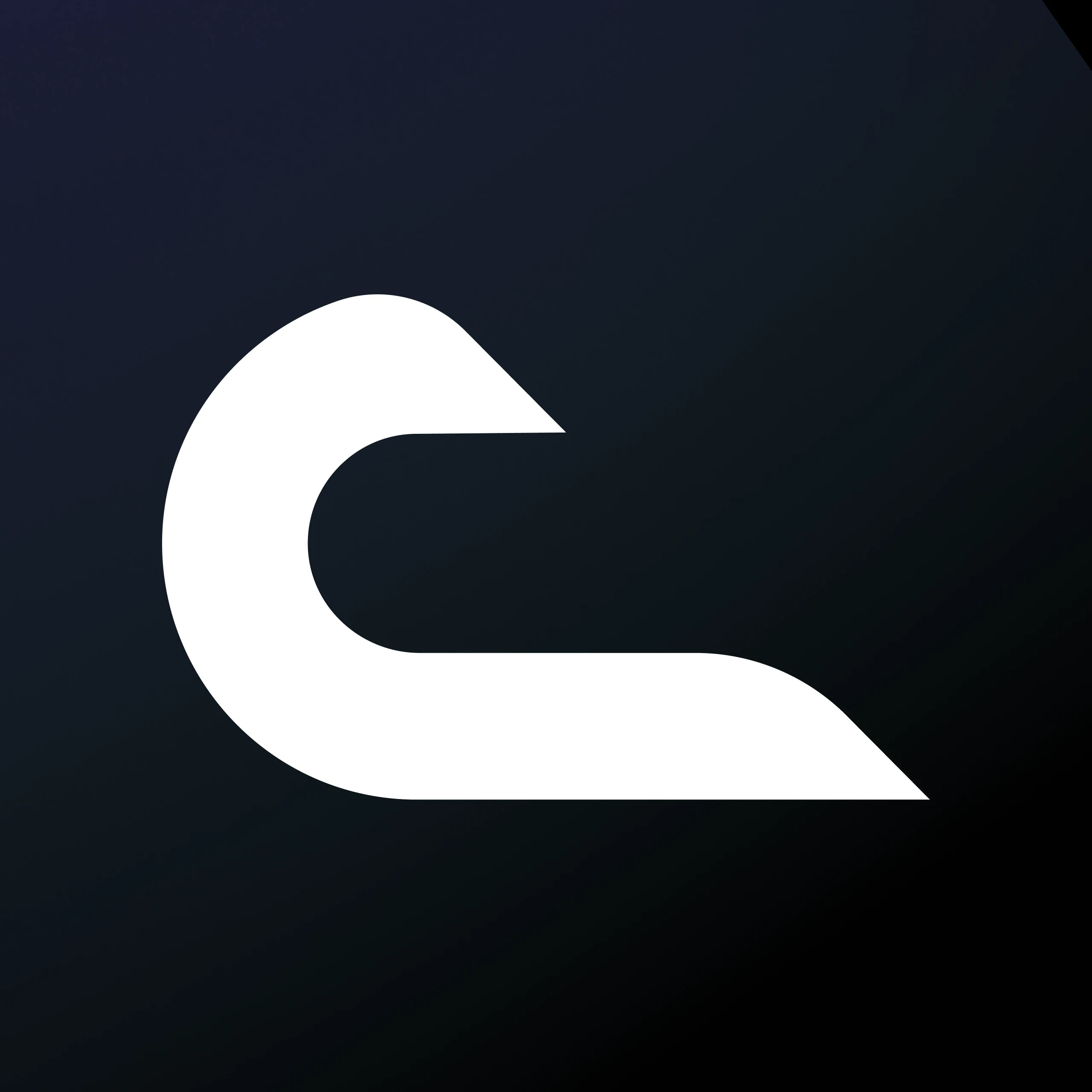 Minimalistic white logo resembling a stylized “C” or a bird’s head on a dark gradient background, likely representing the brand identity of a tech or fitness-related project.