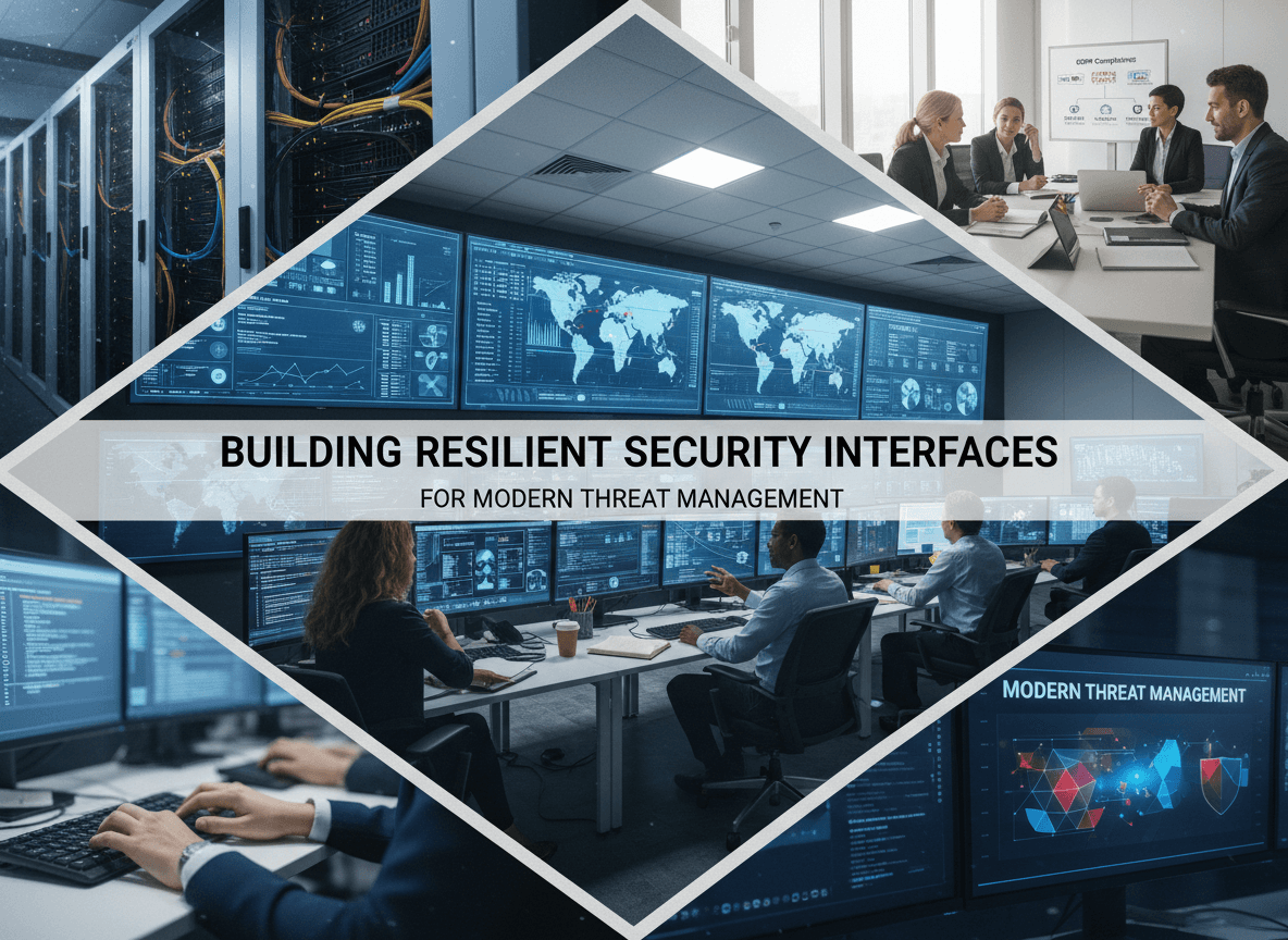 “Resilient cybersecurity platform showing security analysts, live threat dashboards, and real-time incident response systems.”