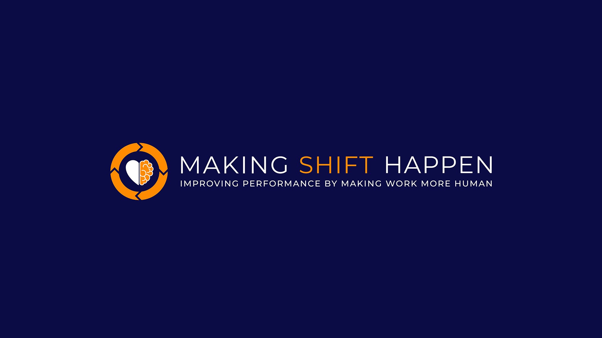 Making Shift Happen logo horizontal banner format reverse scheme in white and orange