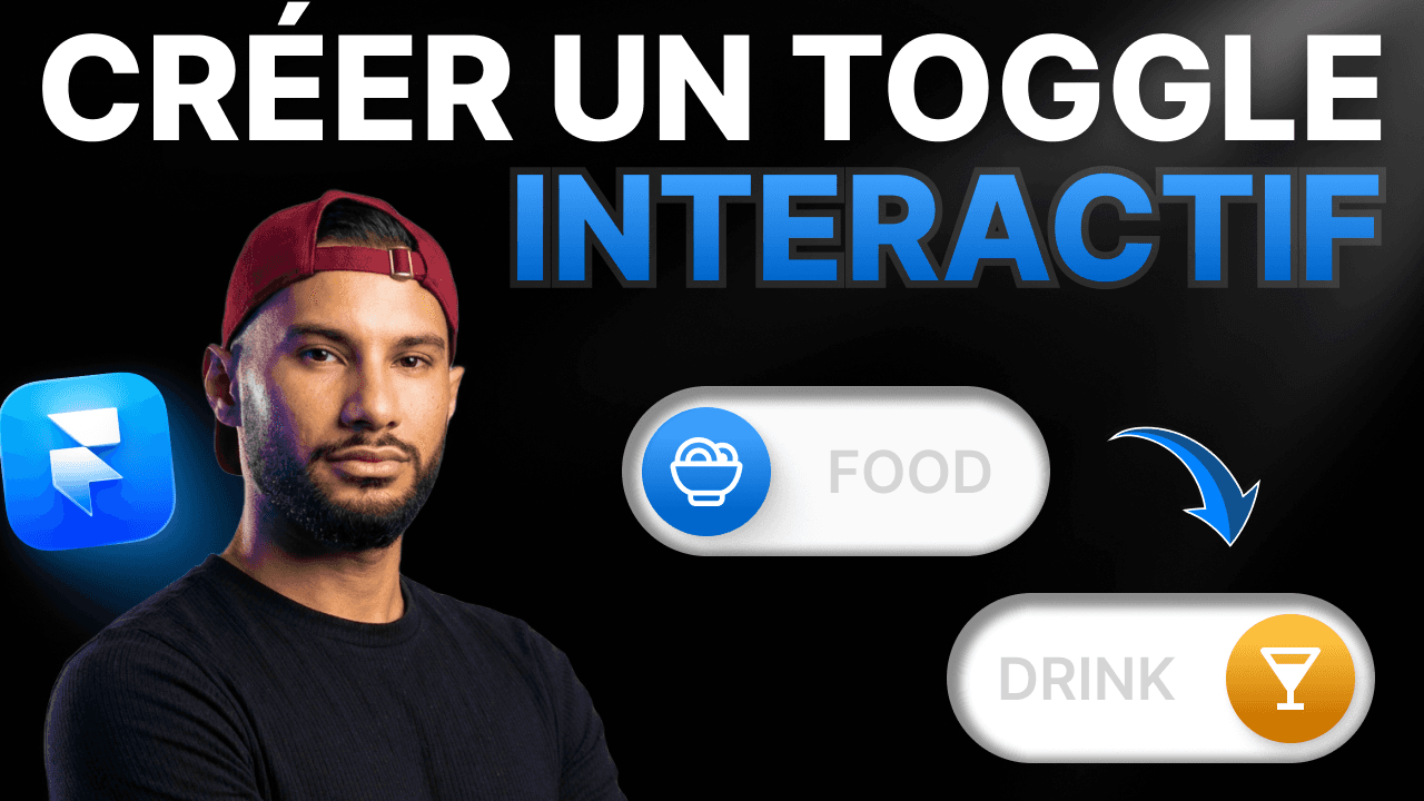 Tutoriel Framer montrant la création d'un switch interactif pour changer de catégorie entre nourriture et boisson