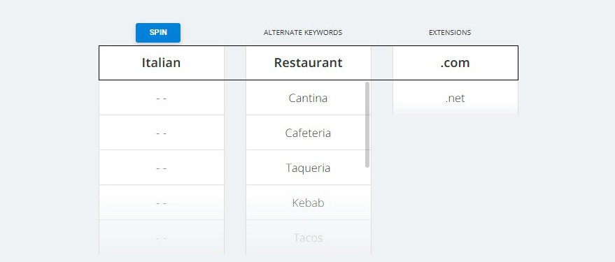 Screenshot of the NAmeStudioAPI demo showing the spin word option