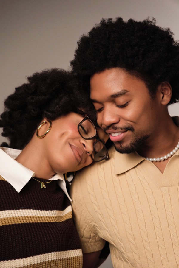 Tender couple portrait with their faces resting together