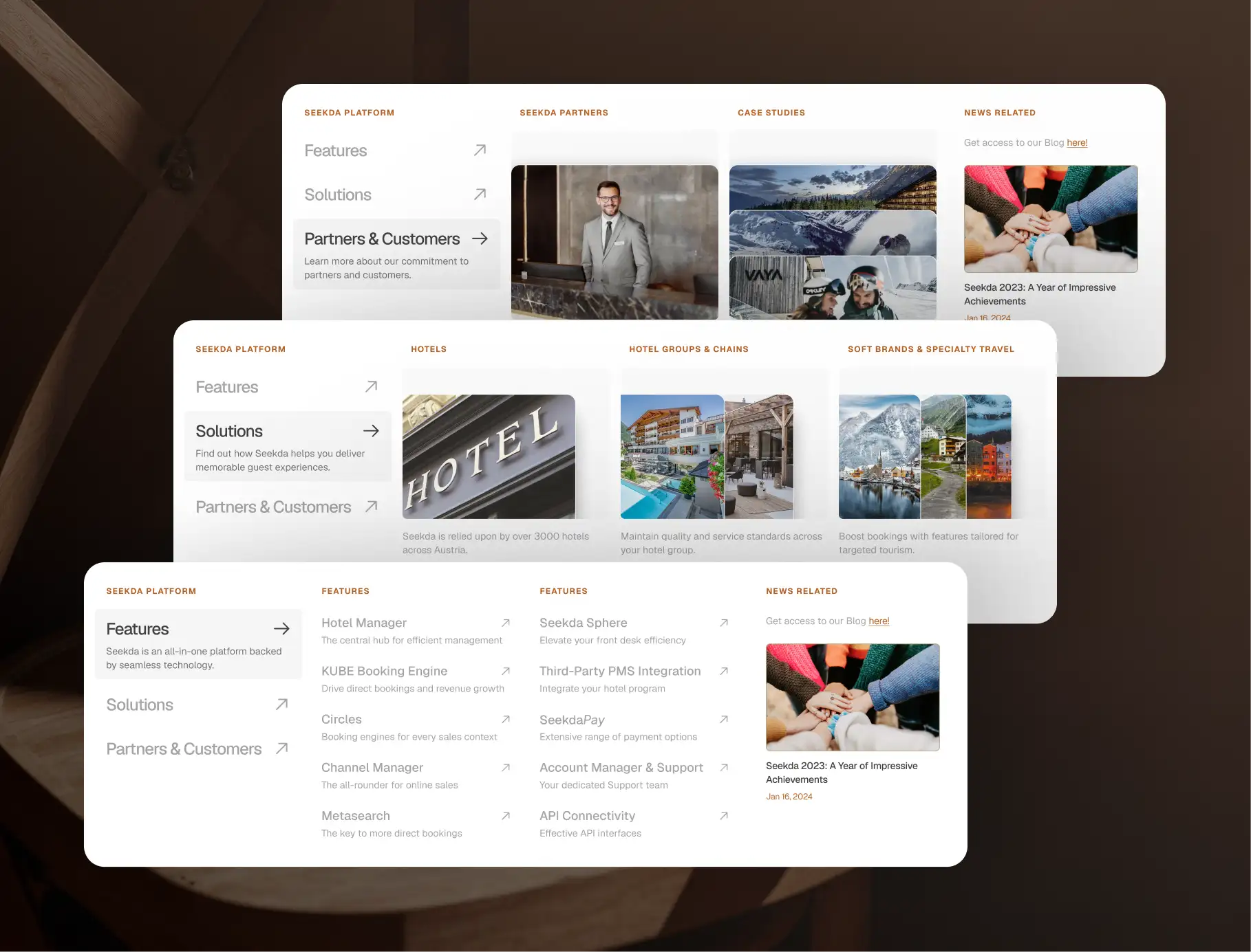 Seekda website sections for bookings, payments, and distribution workflows