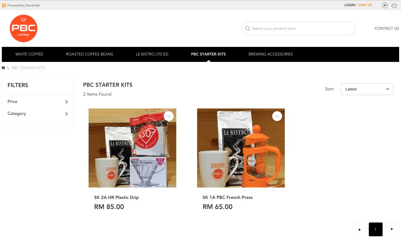 Screenshot of Penang Best Coffee online shop