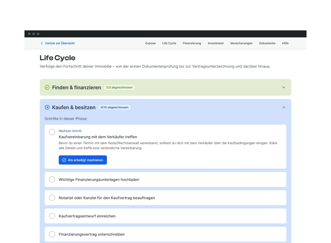 UI Darstellung Prozessschritte