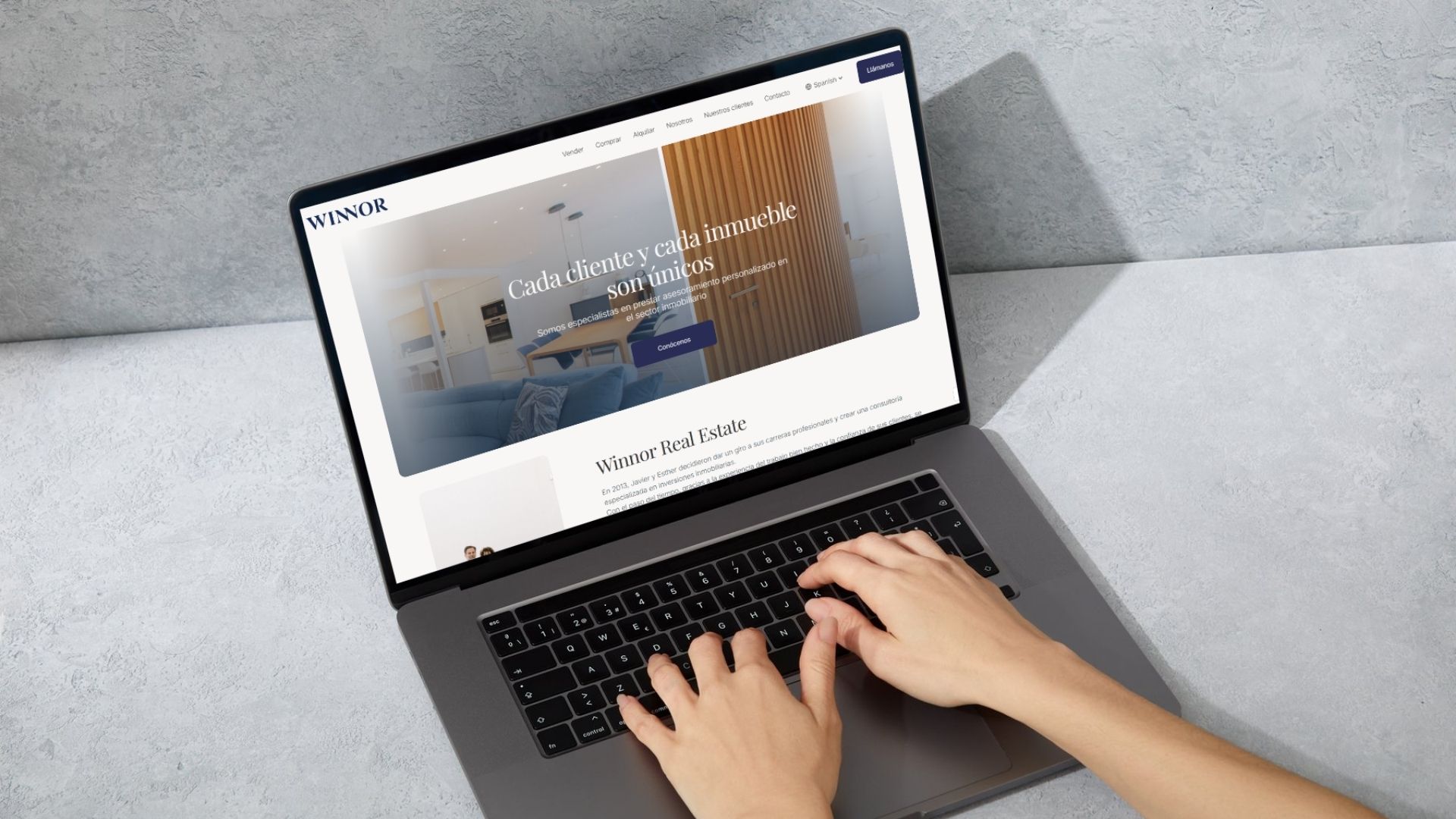 Homepage for Winnor, a luxury real estate company based in Valencia Spain. Created in Framer. 