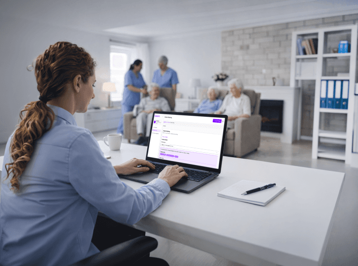 Care manager using her workforce management solutions platform to manage her healthcare staffing needs.