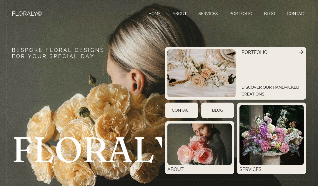 Floraly is a Framer portfolio website template for photographers, flower designers, florists and creative businesses.