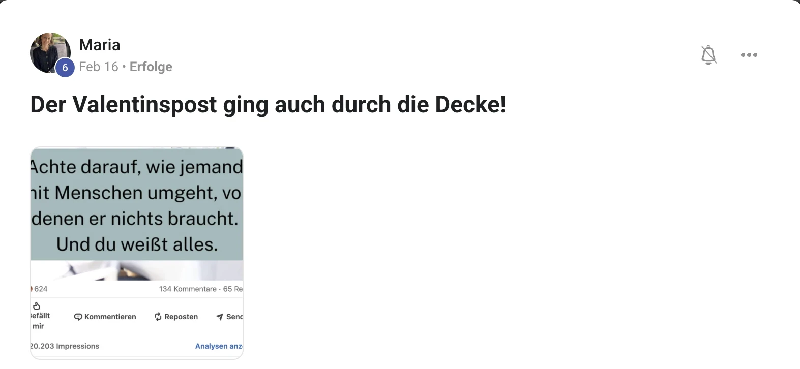 Kundenstimme KI Creator Akademie: Maria mit viralem LinkedIn-Valentinspost über 20.000 Impressionen