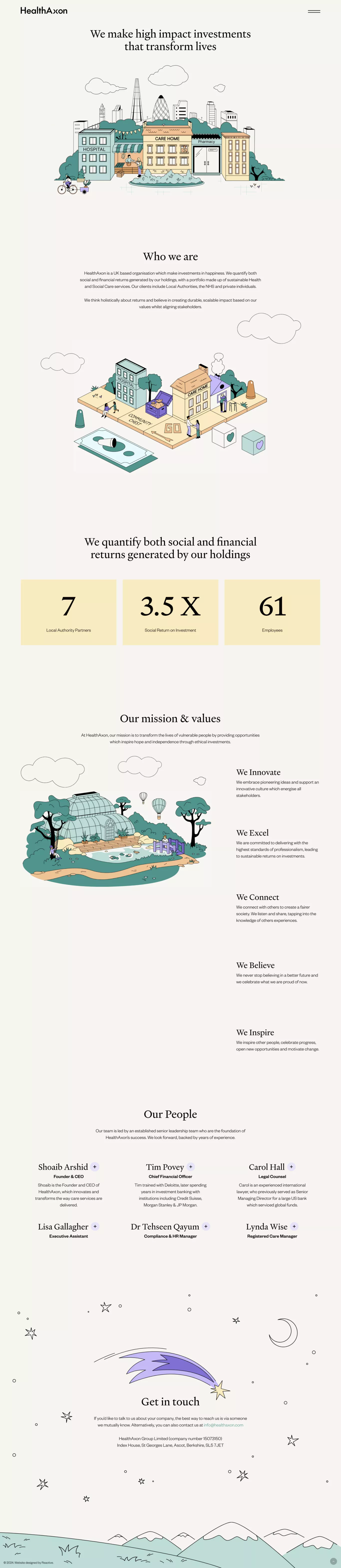 HealthAxon – We make high impact investm portfolio page screenshot showcasing Finance design
