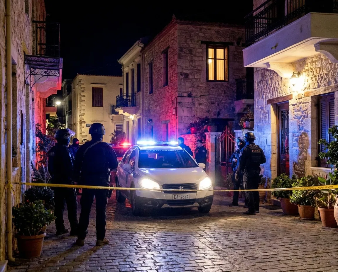 Night time police response scene in Chania Crete