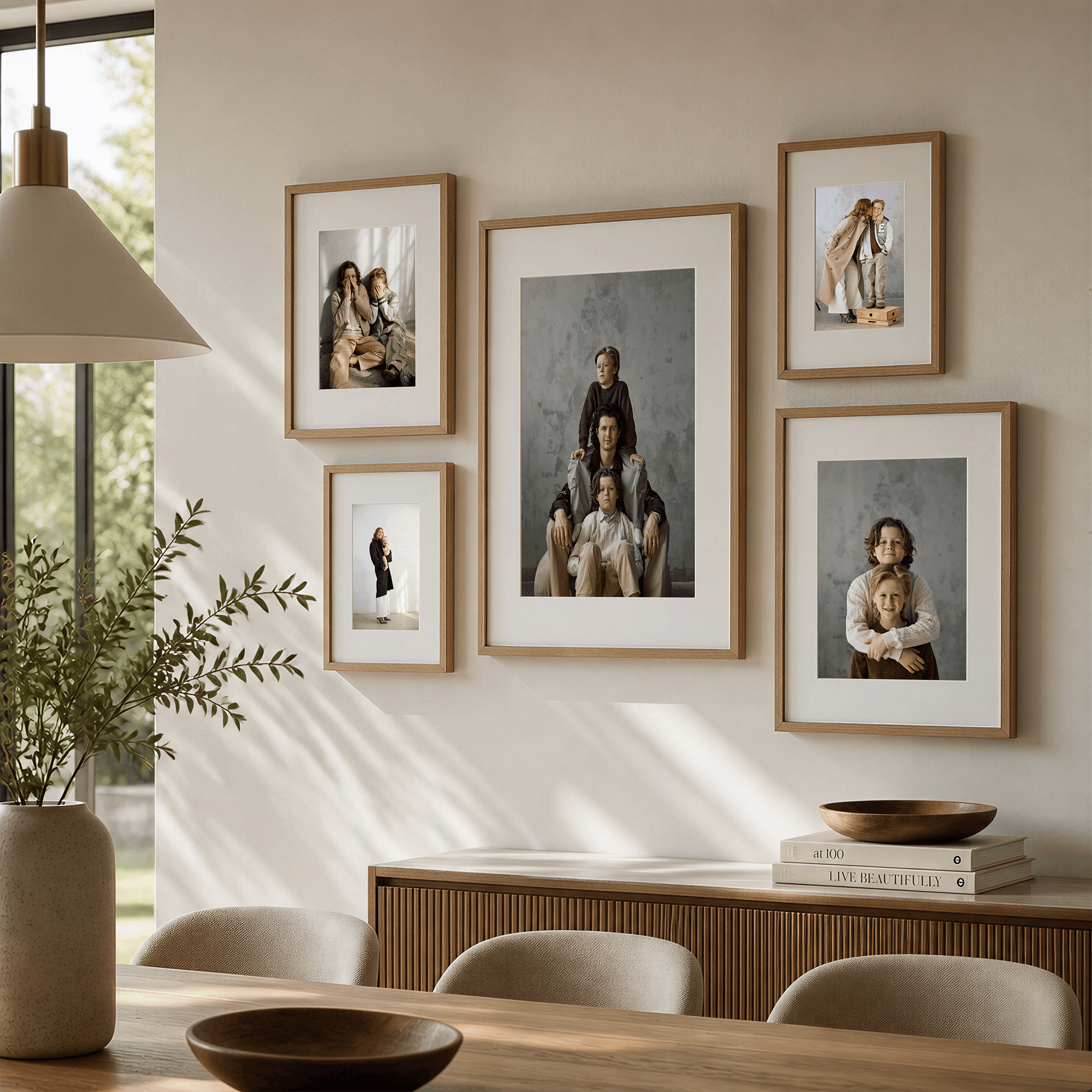 Family portrait picture gallery on a neutral wall