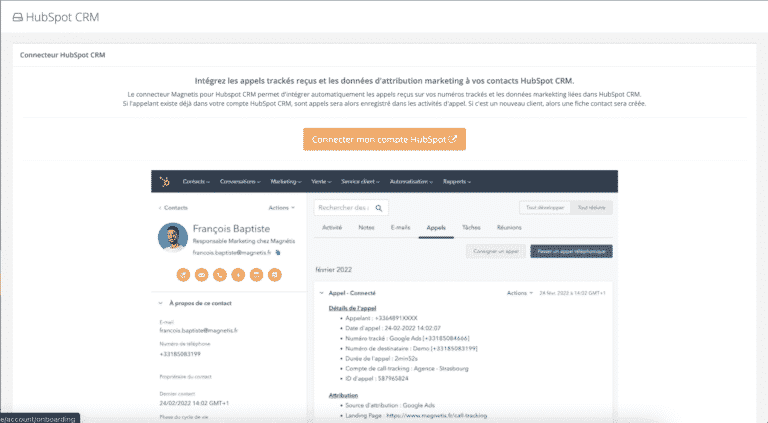 Étape connexion Hubspot