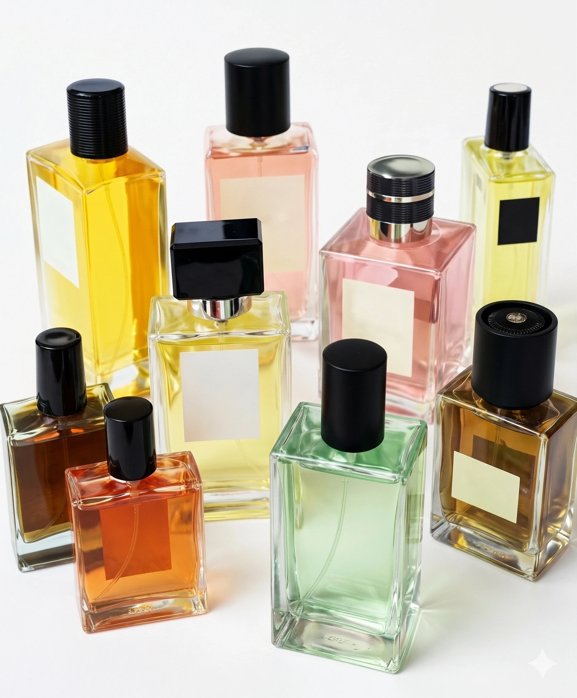 grupo de botellas y frascos de perfume