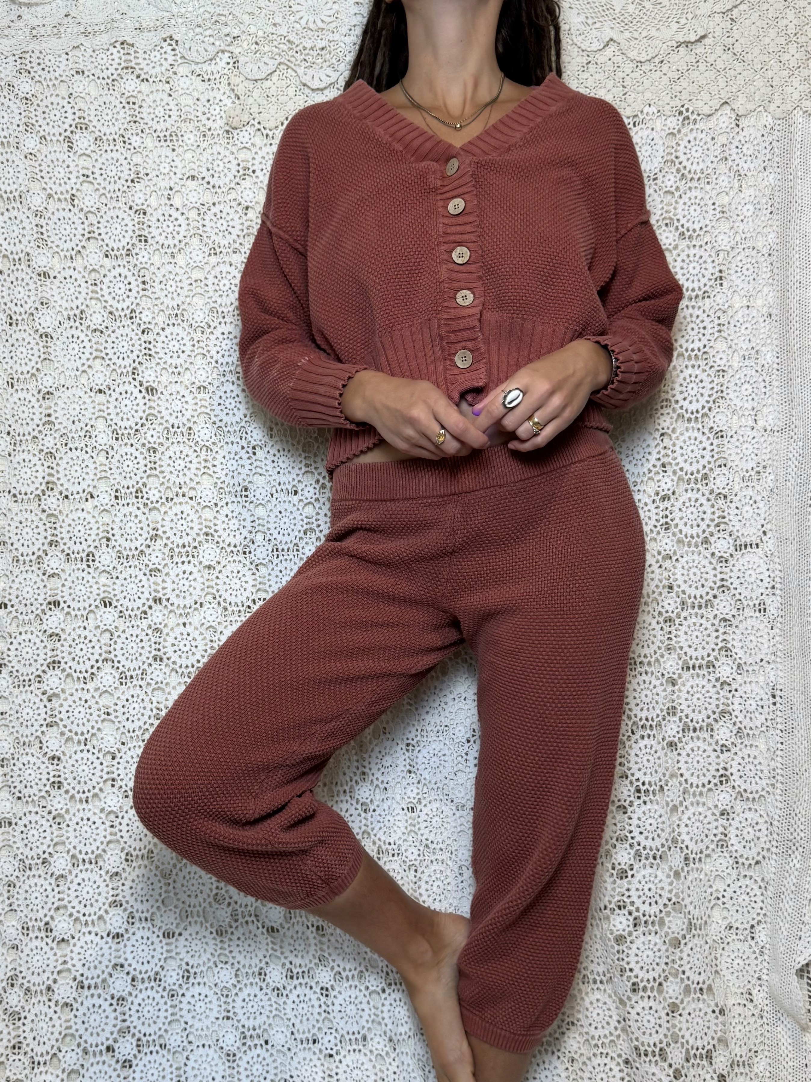 free people beach hailee knit cardigan and sweatpants set
