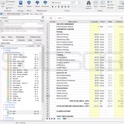screenshot of costx report generated by subsqs Ltd for labour only estimate for builders and developers