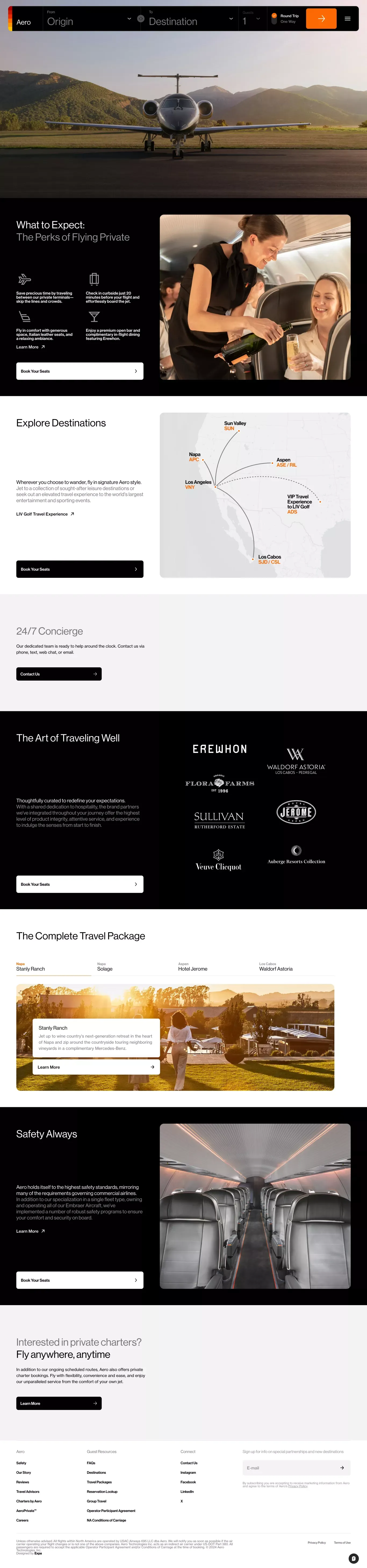 Book by the seat landing page screenshot showcasing Travel design