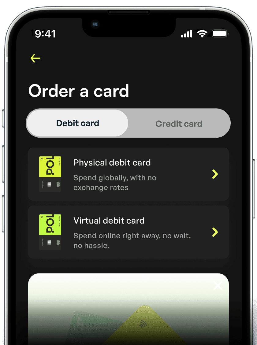 "Order card" Smartbank screen