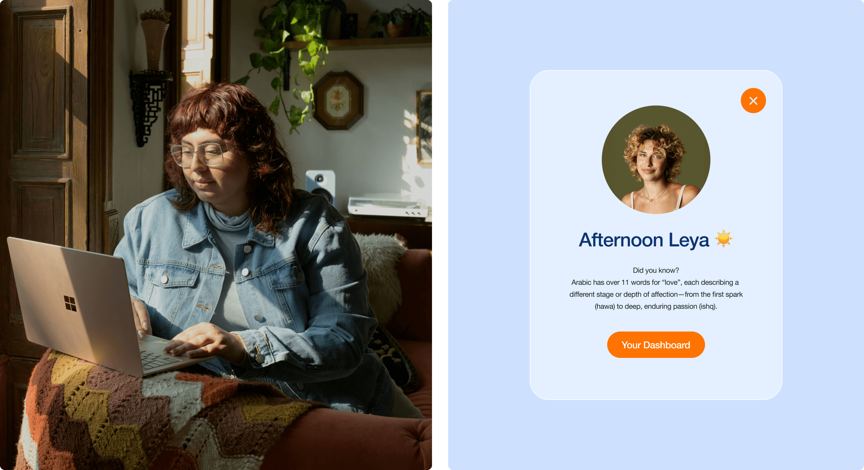 image + in-app welcome message