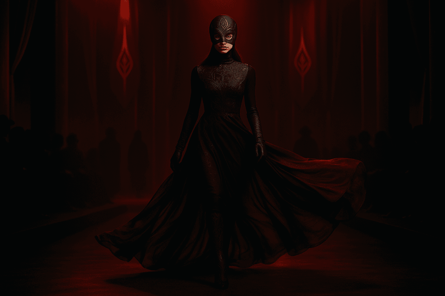 A black and white photo of a person sitting thoughtfully on a chair in a minimalist room with other chairs scattered around.