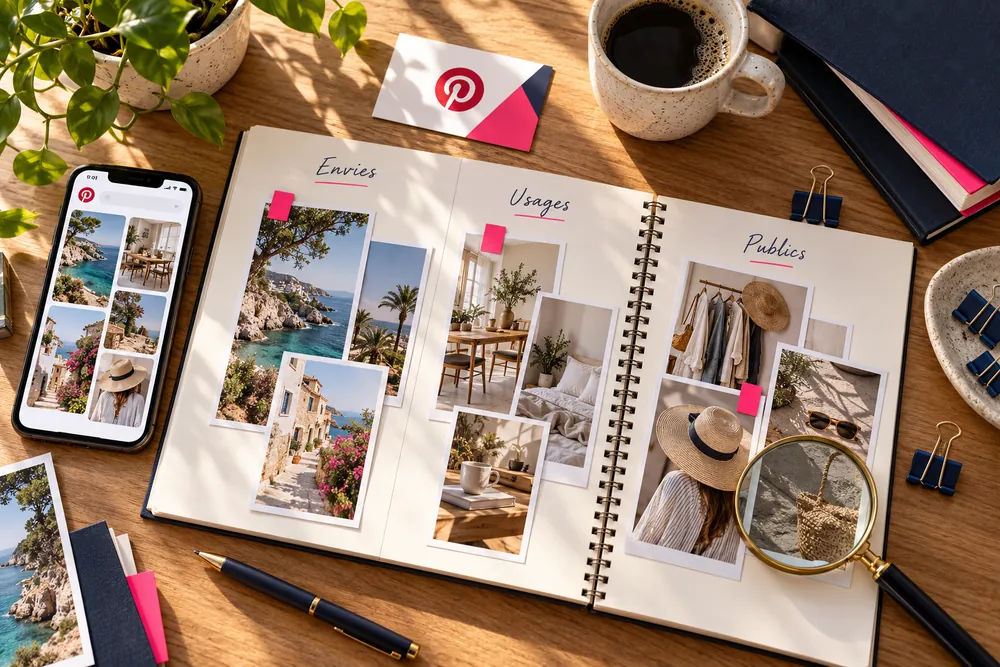 Planche de recherches Pinterest autour des envies, des usages et des publics.