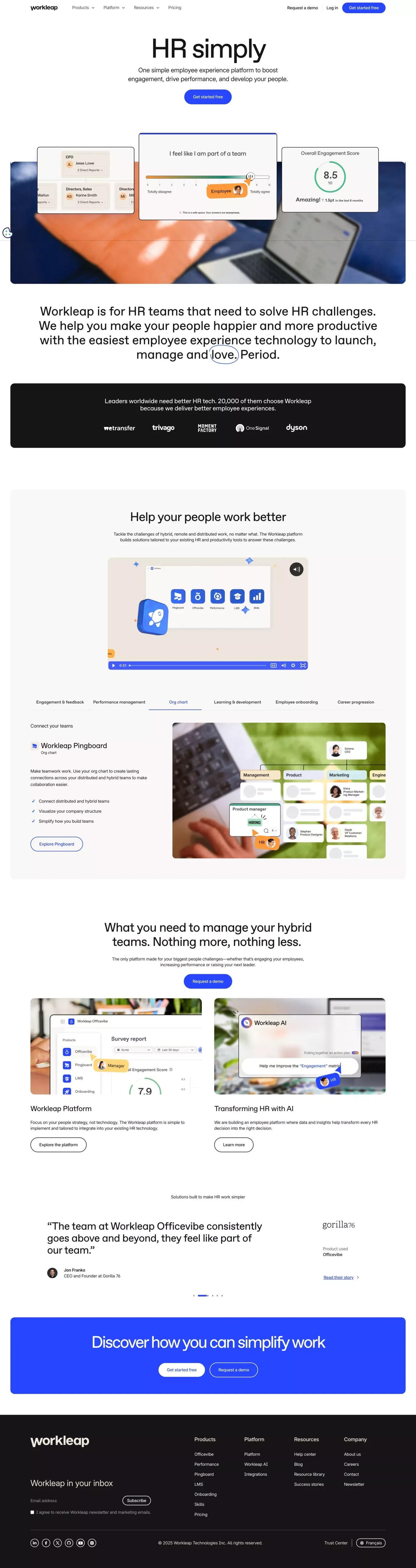 Workleap landing page screenshot showcasing HR and Tech design
