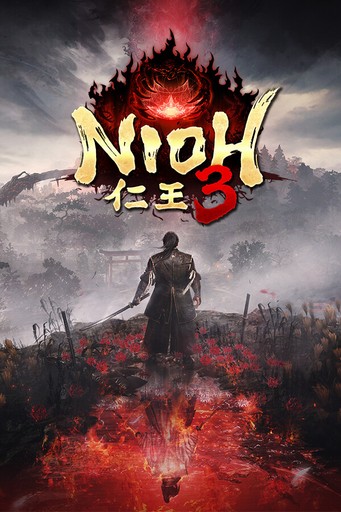 Jaquette de Nioh 3 : un samouraï solitaire dans un paysage embrasé de rouge.