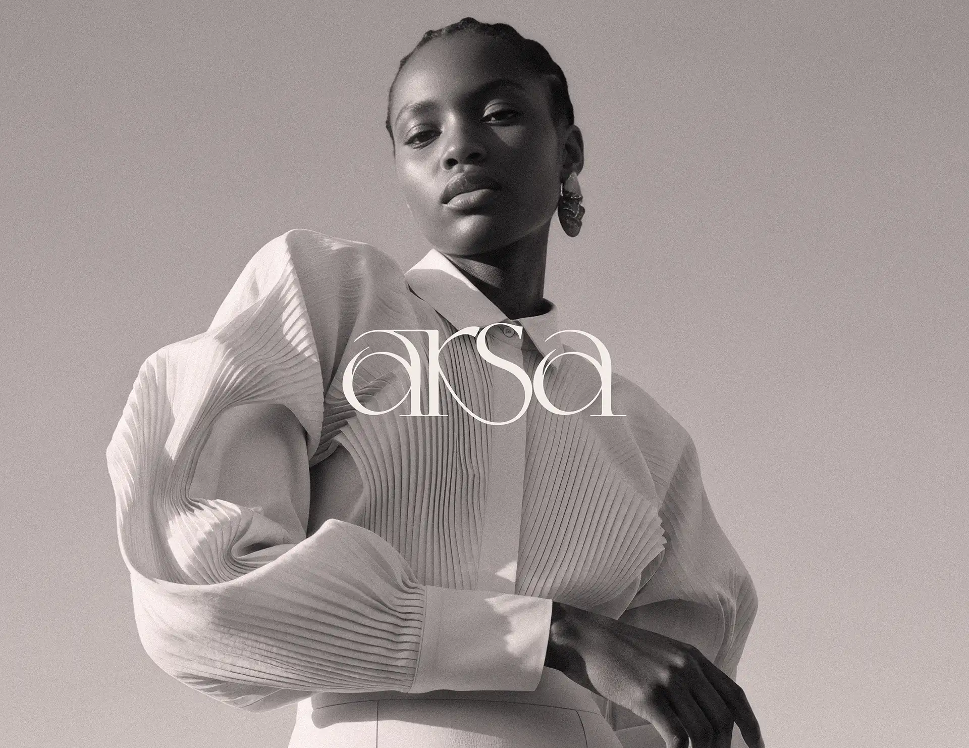 Arsa premium clothing brand identity and logo applied to fashion campaign photography