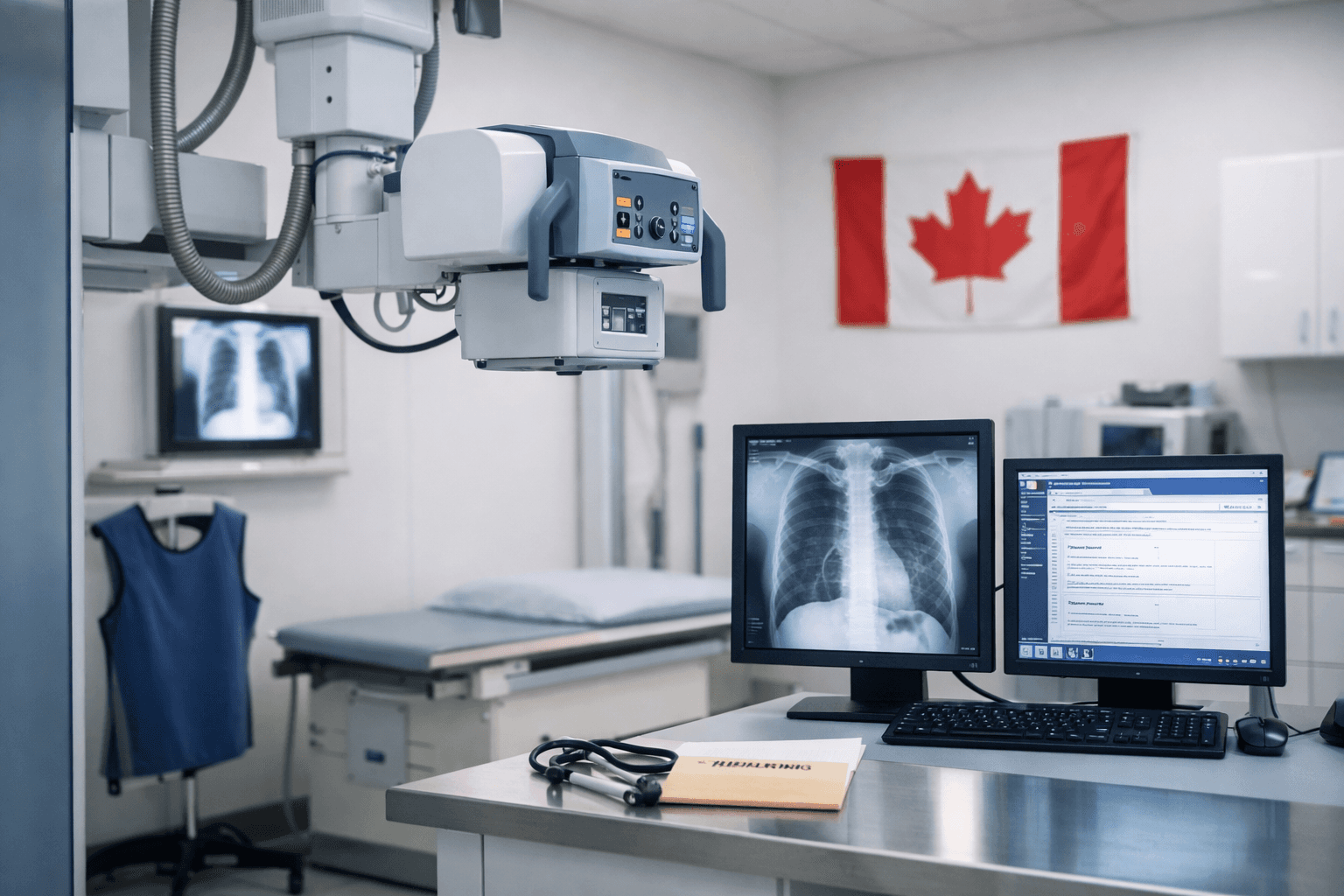 Modern diagnostic imaging room in Canada showing equipment used for immigration medical exam by panel physician at GTA Immigration Physicians following IRCC medical request after AOR